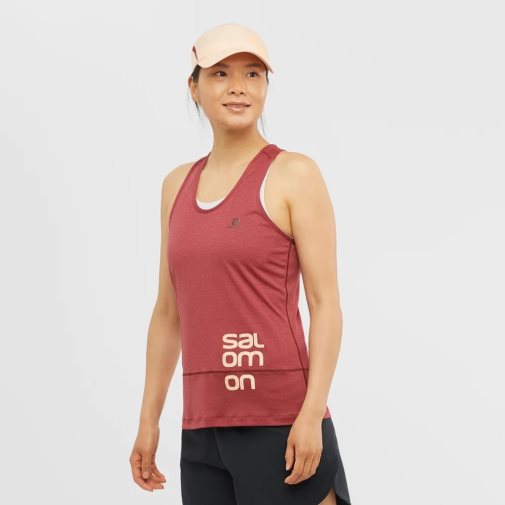 Camisetas Regata Salomon Cross Run Gráficas Feminino Vermelhas | PT N08473